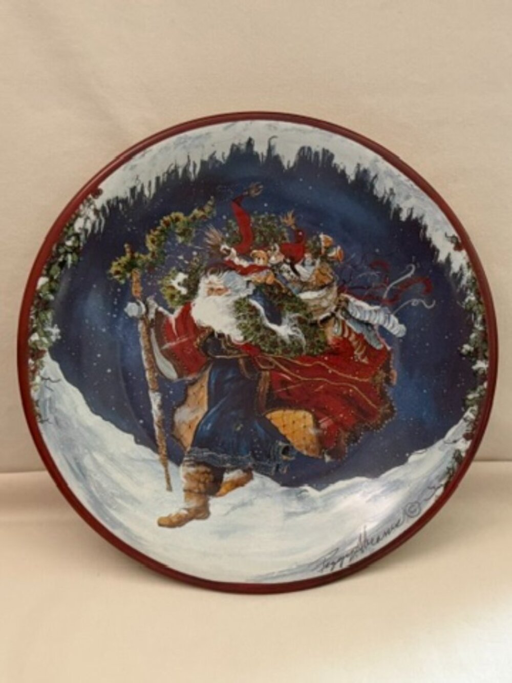 Peggy Abrams Windswept Santa Decorative Plate